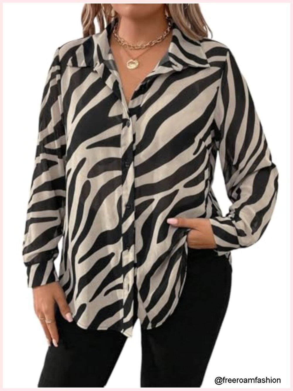 Plus Size Long Sleeve Leopard Button Down Blouse Top